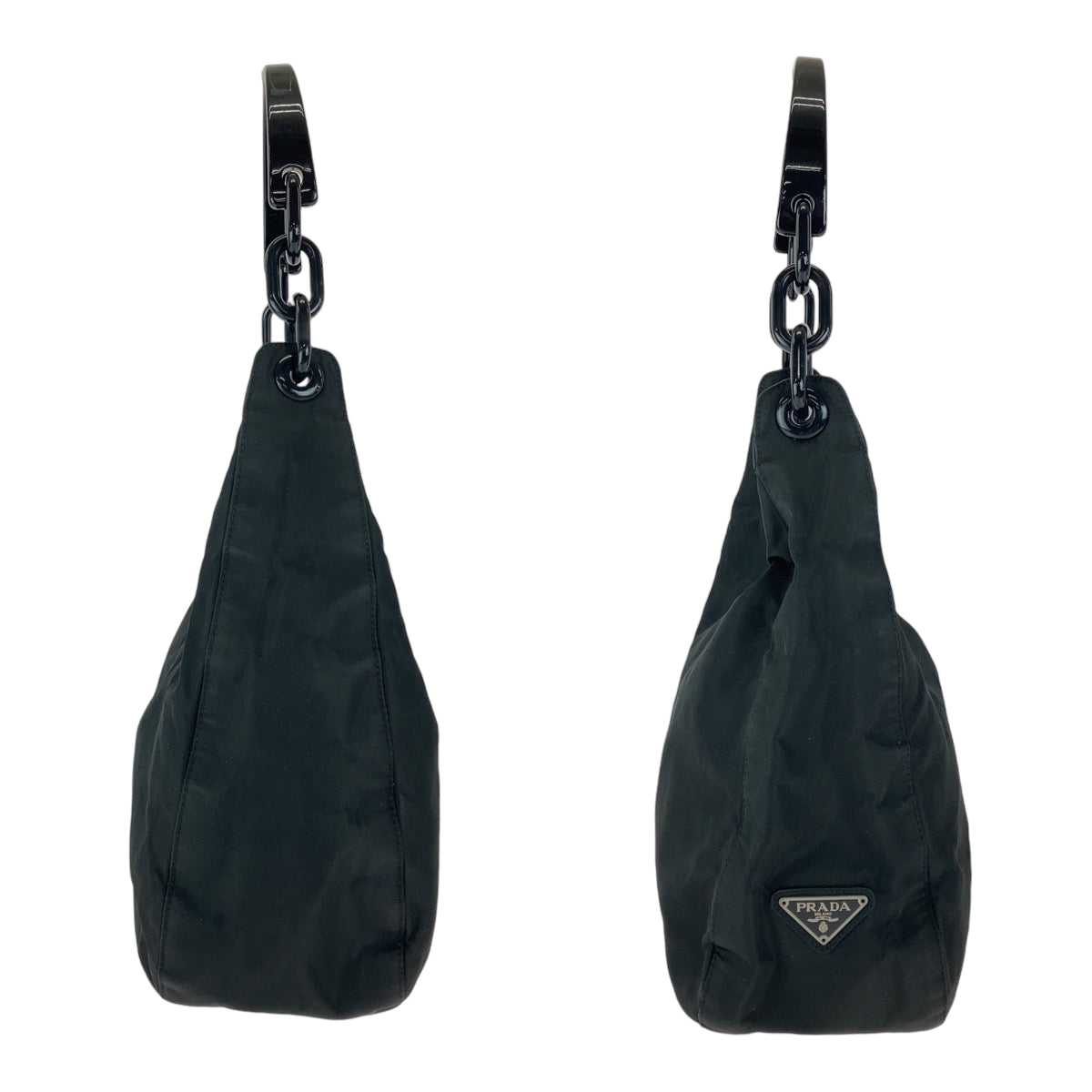 PRADA Shoulder Bag Nylon Black SilverMetal One Shoulder Bag, Plastic Handle Test Triangle With logo Women Used Authentic