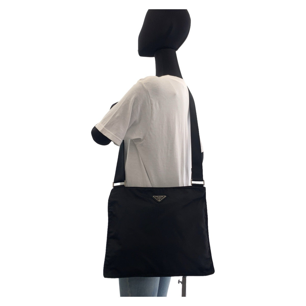 PRADA Shoulder Bag Nylon Black Silver Metal Crossbody Shoulder Bag Sacoche Test Triangle With logo mens Used Authentic