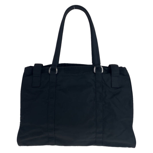 PRADA Tote Bag Nylon Black SilverMetal Tote Bag Shoulder Bag Test Triangle With logo Women Used Authentic
