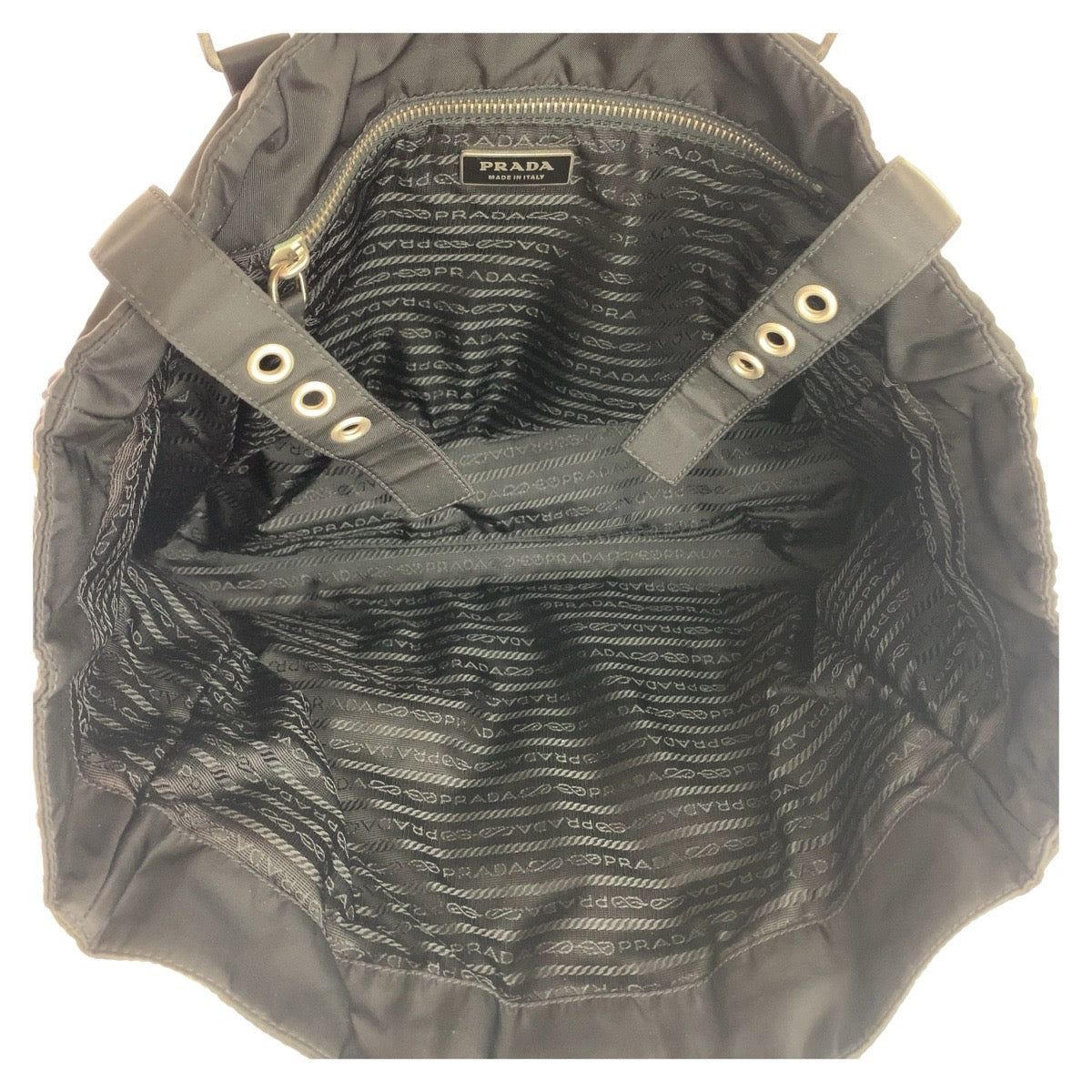 PRADA Tote Bag Nylon Black SilverMetal Tote Bag Shoulder Bag Test Triangle With logo Women Used Authentic