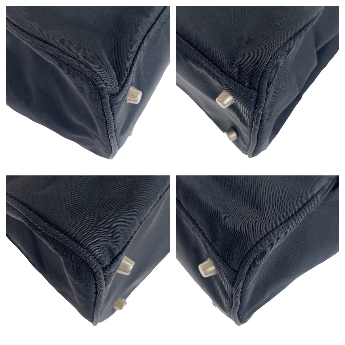PRADA Tote Bag Nylon Black SilverMetal Tote Bag Shoulder Bag Test Triangle With logo Women Used Authentic