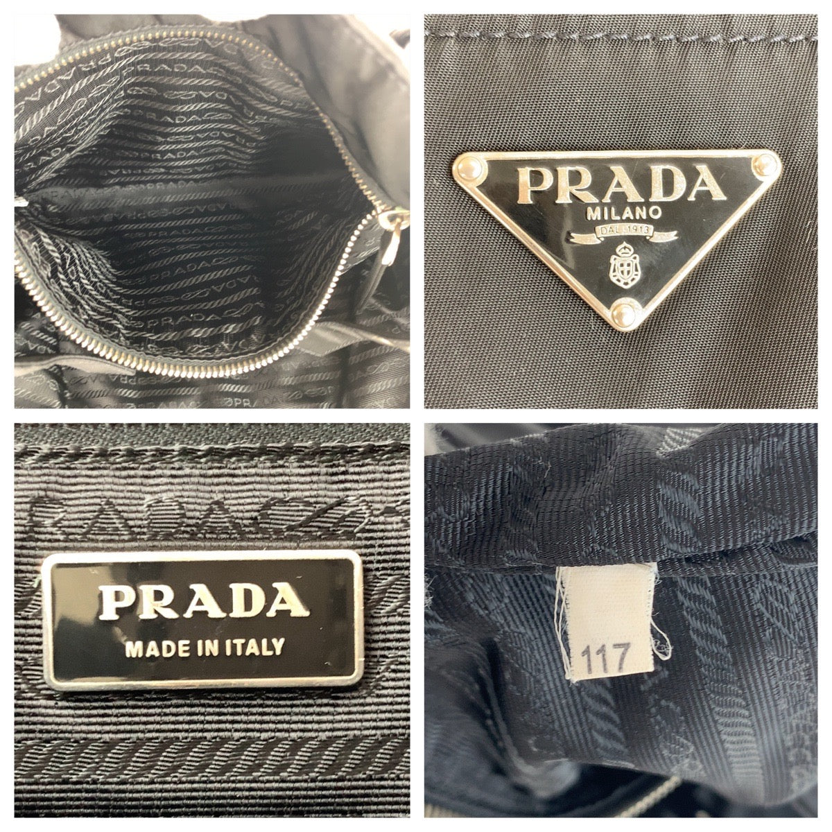 PRADA Tote Bag Nylon Black SilverMetal Tote Bag Shoulder Bag Test Triangle With logo Women Used Authentic