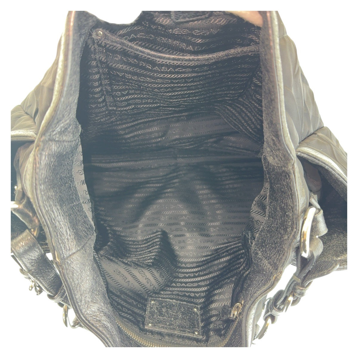PRADA Shoulder Bag Nylon, Leather Black SilverMetal Hobo Shoulder Bag Tessuto Wrinkled Triangle With logo Women Used Authentic