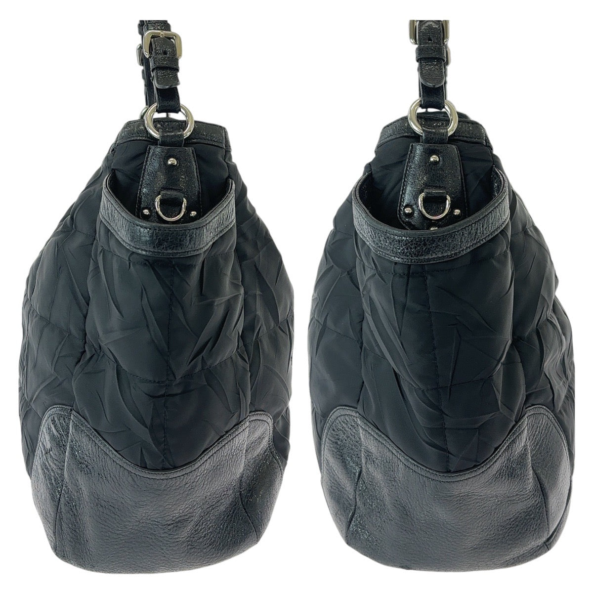 PRADA Shoulder Bag Nylon, Leather Black SilverMetal Hobo Shoulder Bag Tessuto Wrinkled Triangle With logo Women Used Authentic