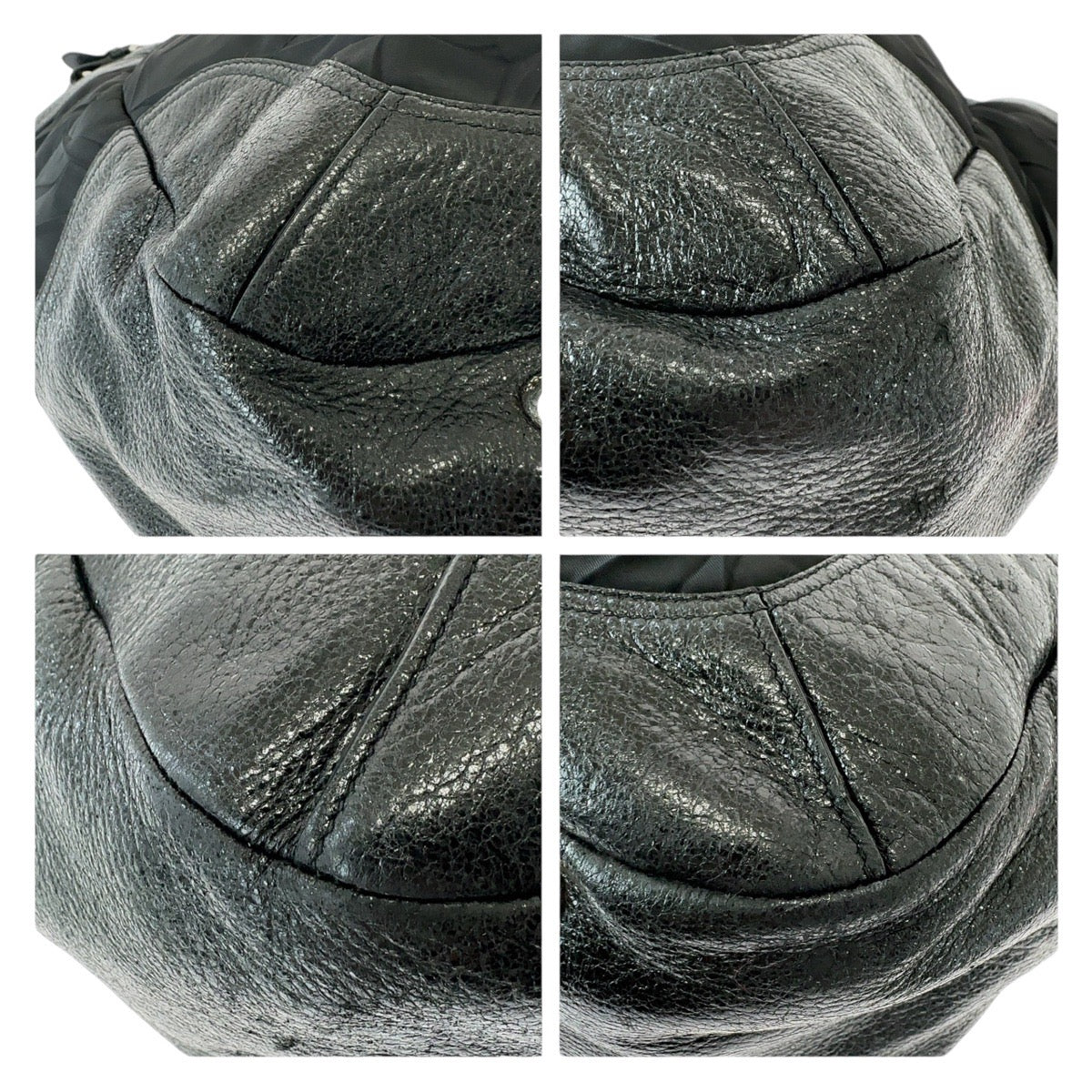 PRADA Shoulder Bag Nylon, Leather Black SilverMetal Hobo Shoulder Bag Tessuto Wrinkled Triangle With logo Women Used Authentic