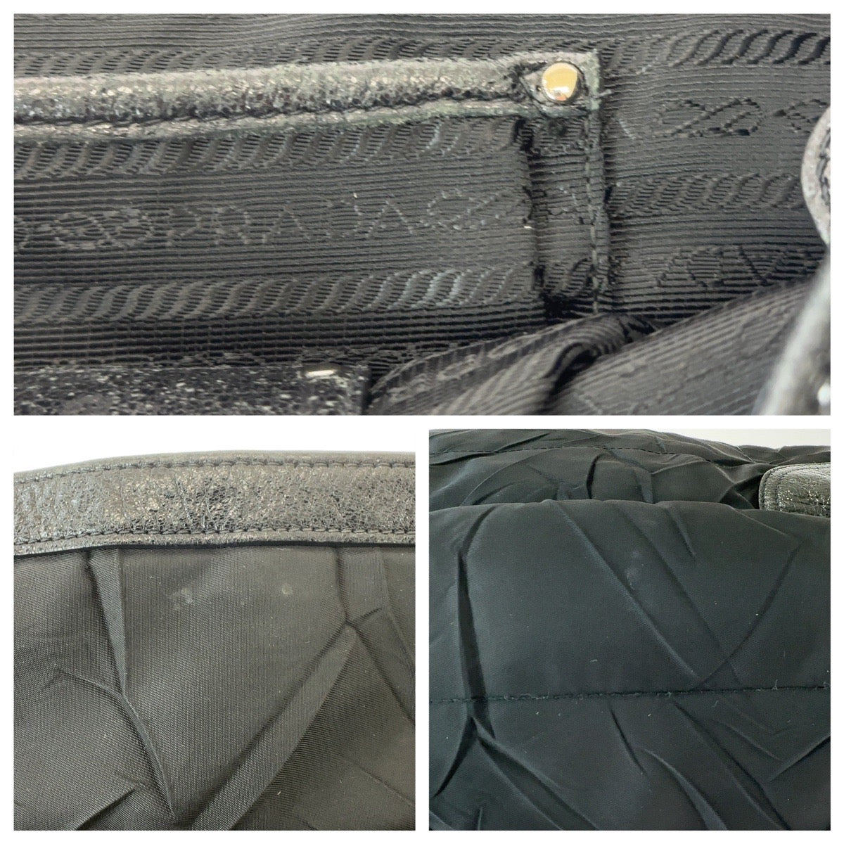PRADA Shoulder Bag Nylon, Leather Black SilverMetal Hobo Shoulder Bag Tessuto Wrinkled Triangle With logo Women Used Authentic