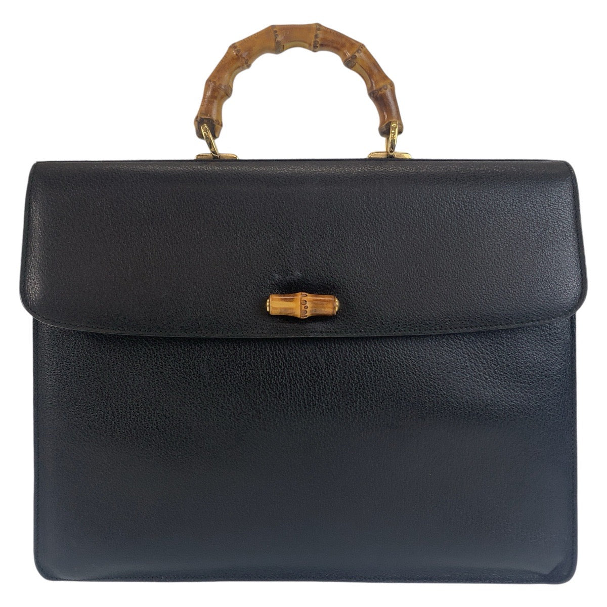 GUCCI Business bag 015.1046.3304 leather Black GoldMetal Business bag briefcase A4 compatible Bamboo Old Gucci mens Used Authentic