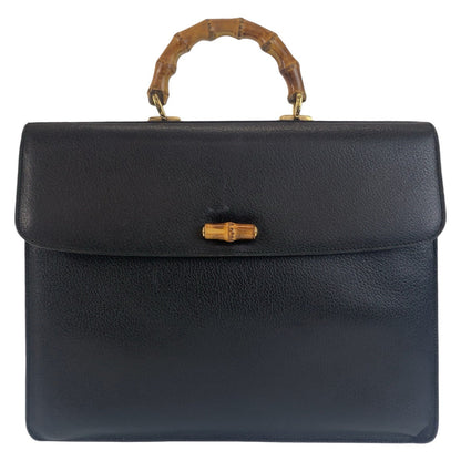 GUCCI Business bag 015.1046.3304 leather Black GoldMetal Business bag briefcase A4 compatible Bamboo Old Gucci mens Used Authentic