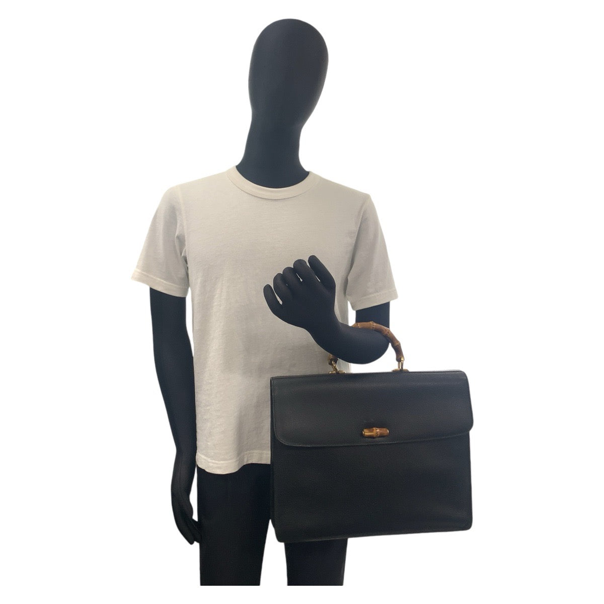 GUCCI Business bag 015.1046.3304 leather Black GoldMetal Business bag briefcase A4 compatible Bamboo Old Gucci mens Used Authentic