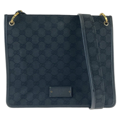 GUCCI Shoulder Bag 91762 GG canvas, leather Black Gold Metal Crossbody Shoulder Bag Pochette mens Used Authentic