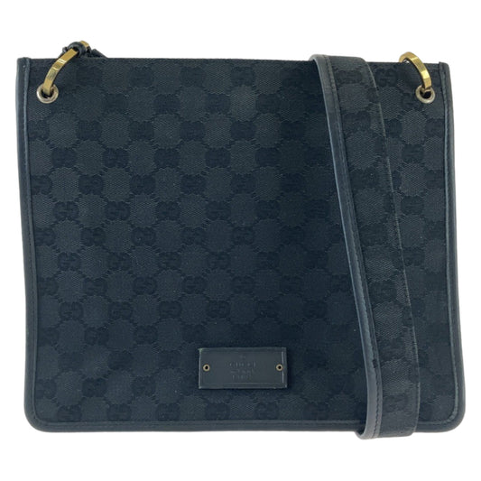 GUCCI Shoulder Bag 91762 GG canvas, leather Black Gold Metal Crossbody Shoulder Bag Pochette mens Used Authentic
