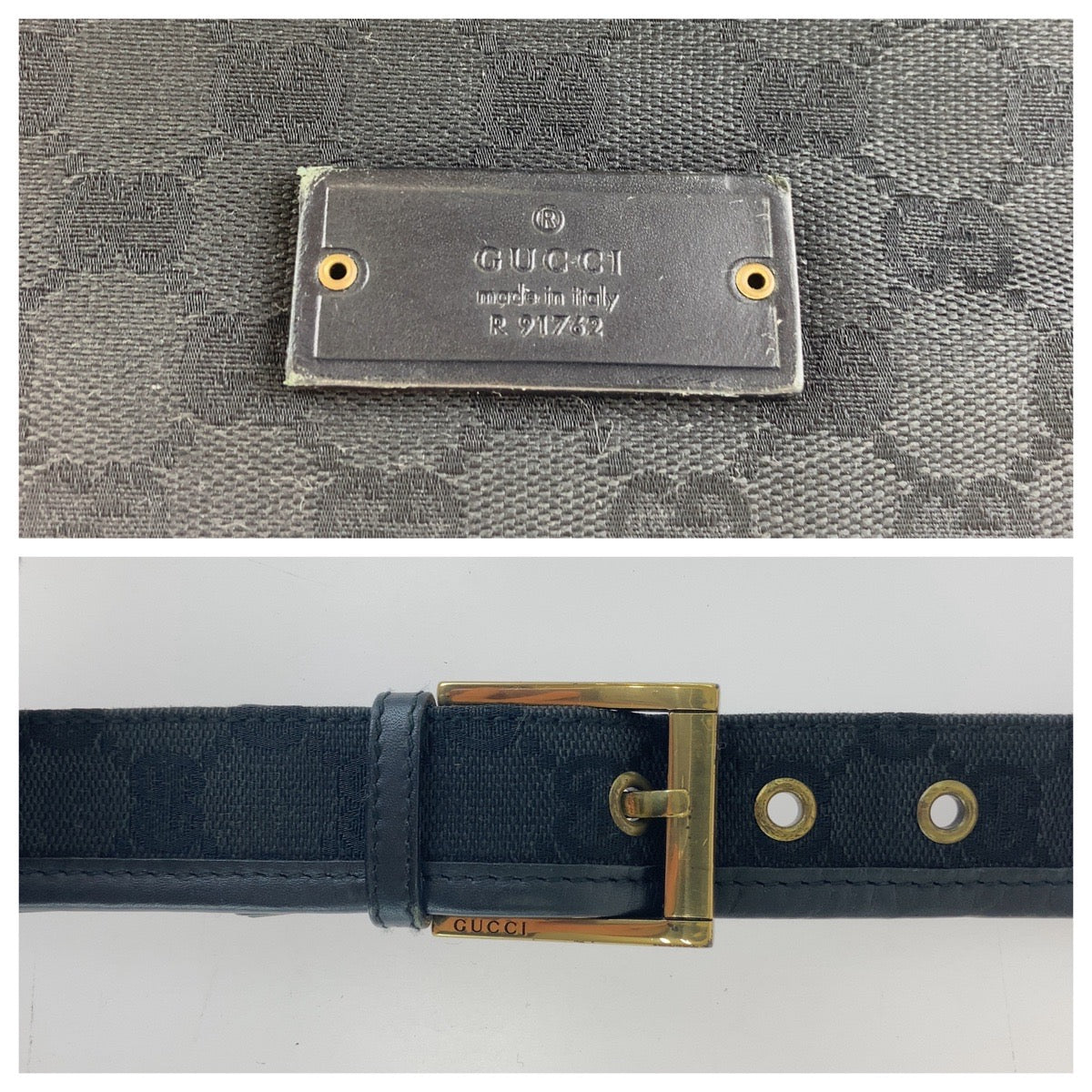 GUCCI Shoulder Bag 91762 GG canvas, leather Black Gold Metal Crossbody Shoulder Bag Pochette mens Used Authentic