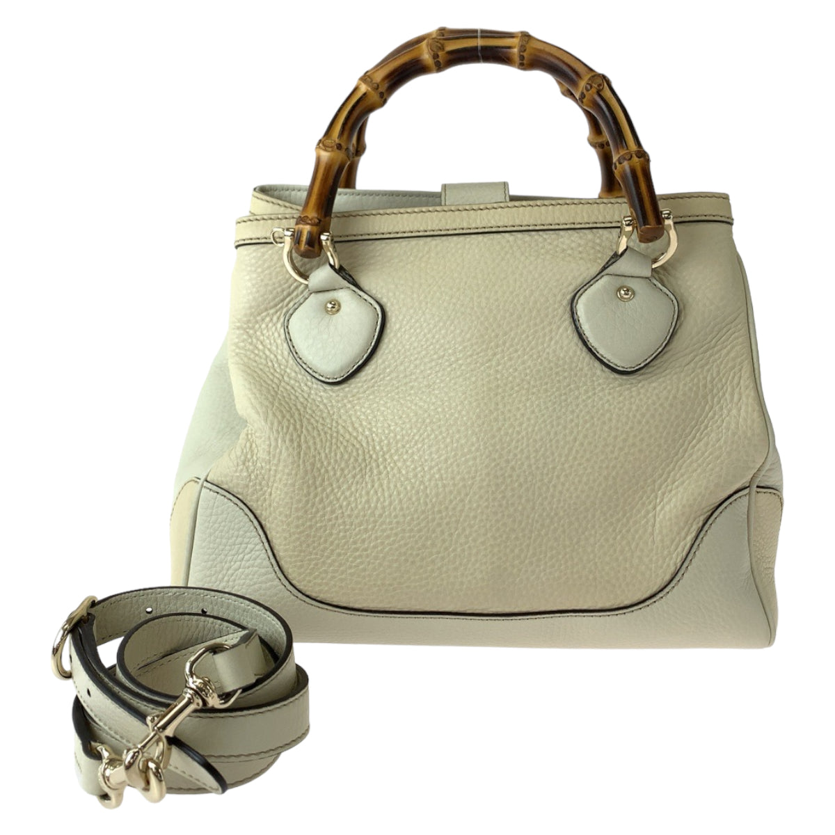 GUCCI Shoulder Bag 308360 leather Ivory Brown Gold Metal Shoulder Bag handbag Bamboo Women Used Authentic