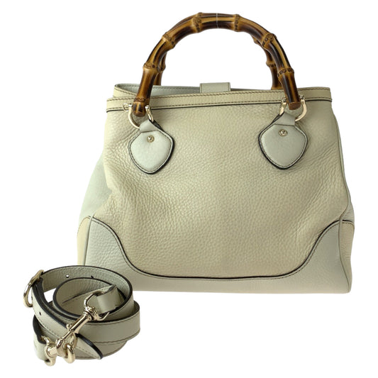 GUCCI Shoulder Bag 308360 leather Ivory Brown Gold Metal Shoulder Bag handbag Bamboo Women Used Authentic