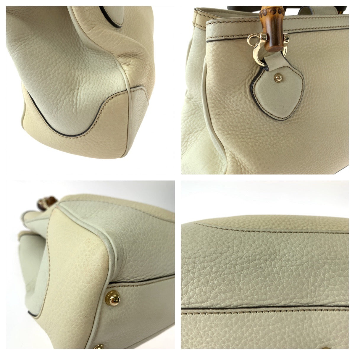 GUCCI Shoulder Bag 308360 leather Ivory Brown Gold Metal Shoulder Bag handbag Bamboo Women Used Authentic