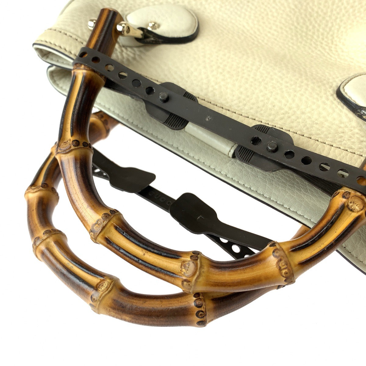 GUCCI Shoulder Bag 308360 leather Ivory Brown Gold Metal Shoulder Bag handbag Bamboo Women Used Authentic