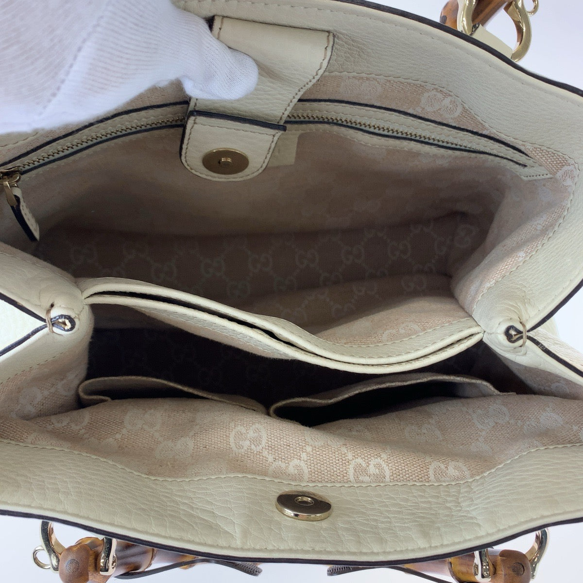 GUCCI Shoulder Bag 308360 leather Ivory Brown Gold Metal Shoulder Bag handbag Bamboo Women Used Authentic
