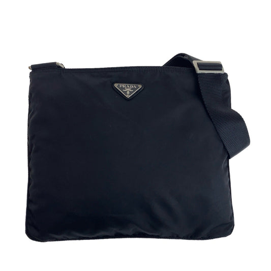 PRADA Shoulder Bag Nylon Black Silver Metal Crossbody Shoulder Bag Messenger Bag Test Triangle With logo mens Used Authentic