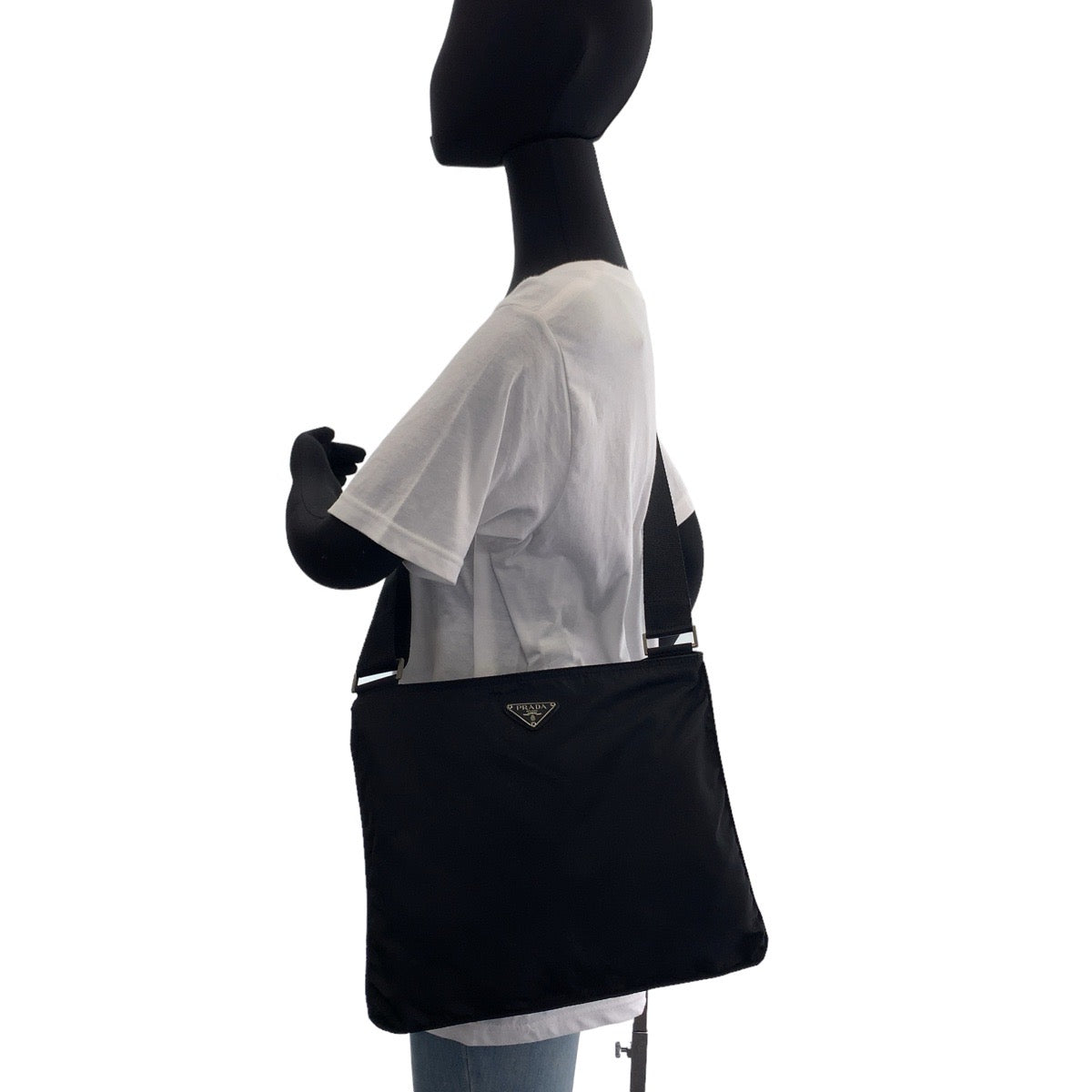 PRADA Shoulder Bag Nylon Black Silver Metal Crossbody Shoulder Bag Messenger Bag Test Triangle With logo mens Used Authentic