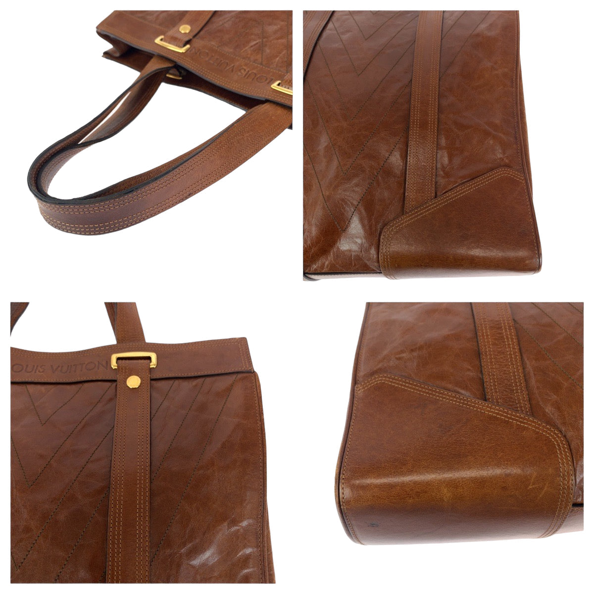 LOUIS VUITTON Tote Bag M95361 leather Brown Gold Metal Tote Bag handbag Cuir Soana Sac Plat Women Used Authentic