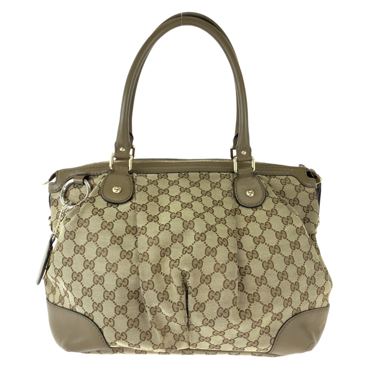GUCCI Tote Bag 285730 GG canvas Brown Gold Metal Tote Bag Shoulder Bag Handbag Sukey Women Used Authentic