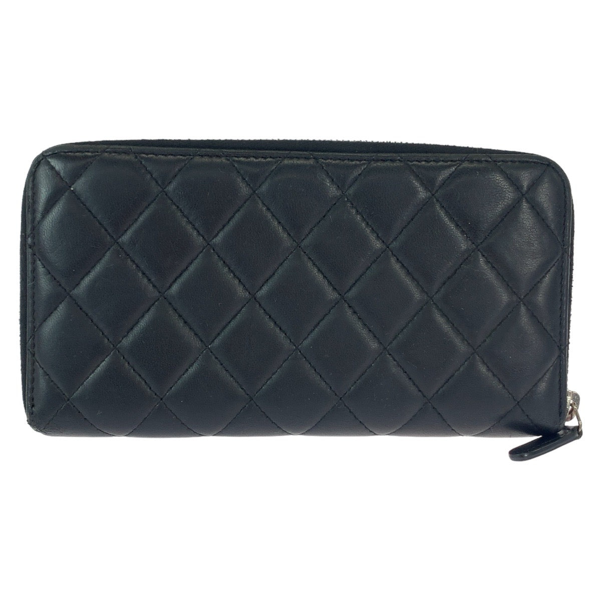 CHANEL Long Wallet Purse lambskin Black SilverMetal Long Wallet Purse Zip Around Matrasse COCO Mark Women Used Authentic
