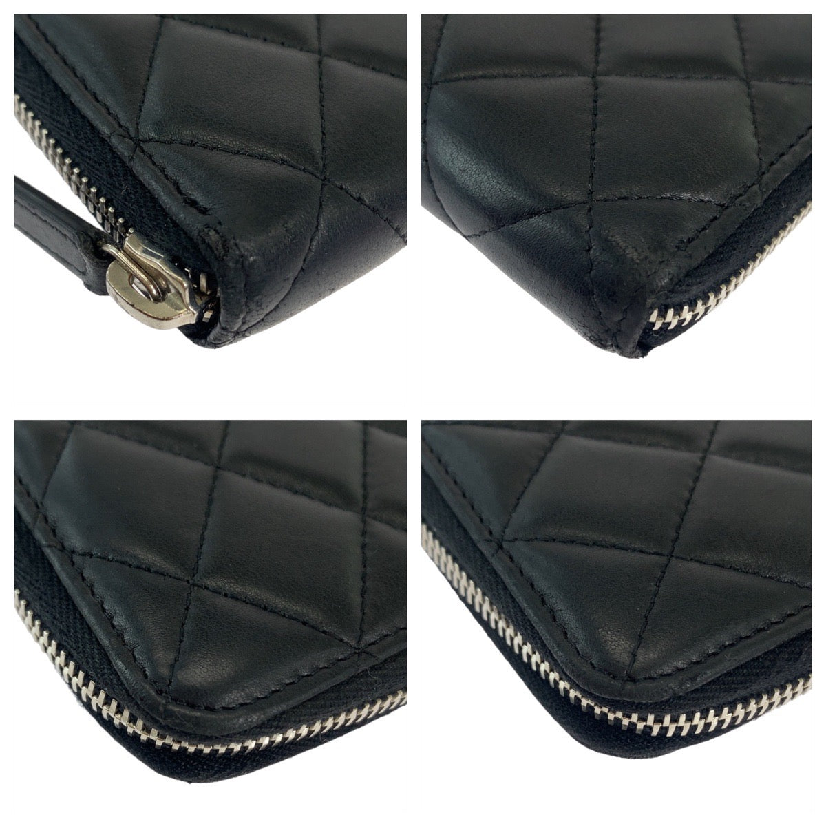 CHANEL Long Wallet Purse lambskin Black SilverMetal Long Wallet Purse Zip Around Matrasse COCO Mark Women Used Authentic