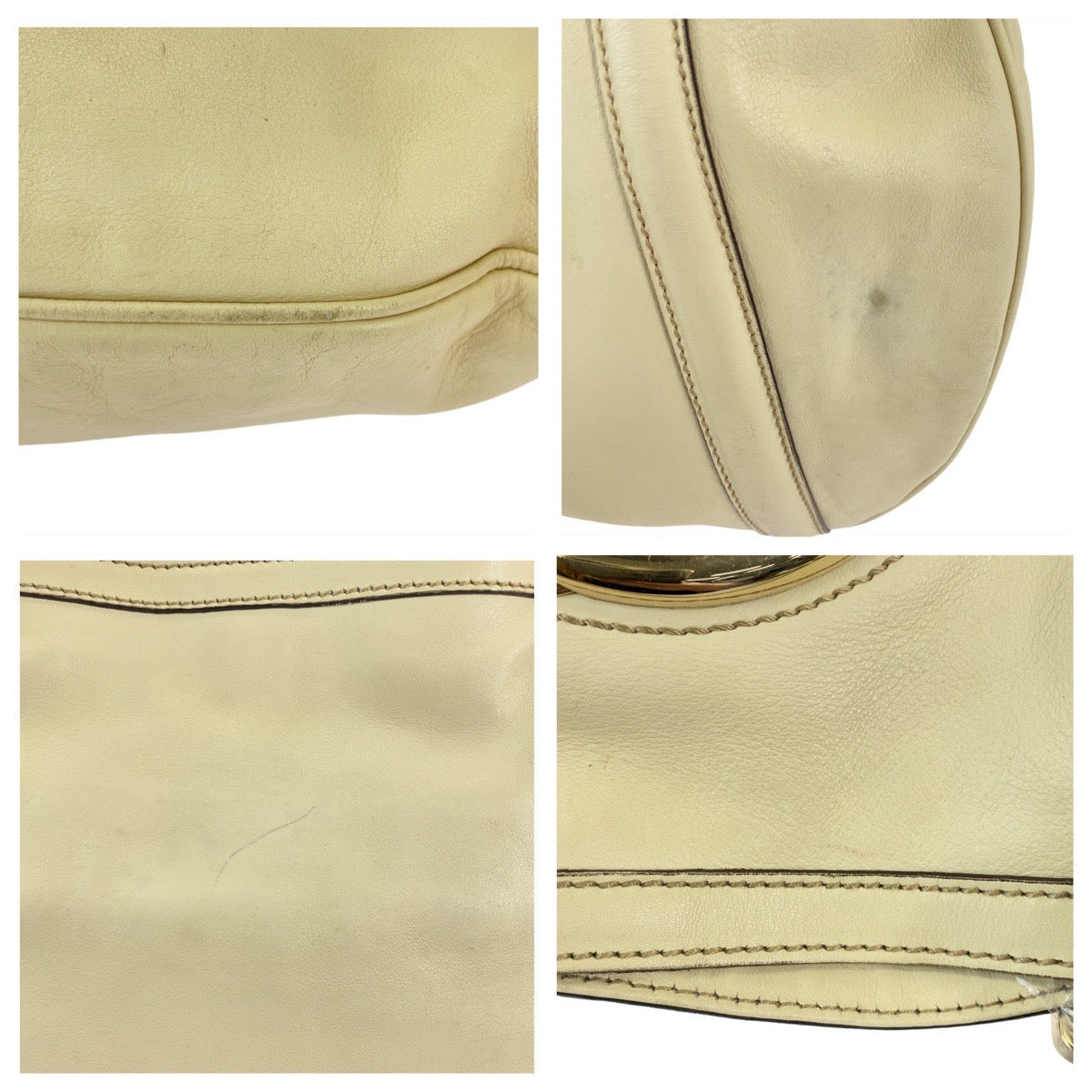 GUCCI Tote Bag 162336 leather White Beige Gold Metal Tote Bag Shoulder Bag Interlocking Newbrit Women Used Authentic