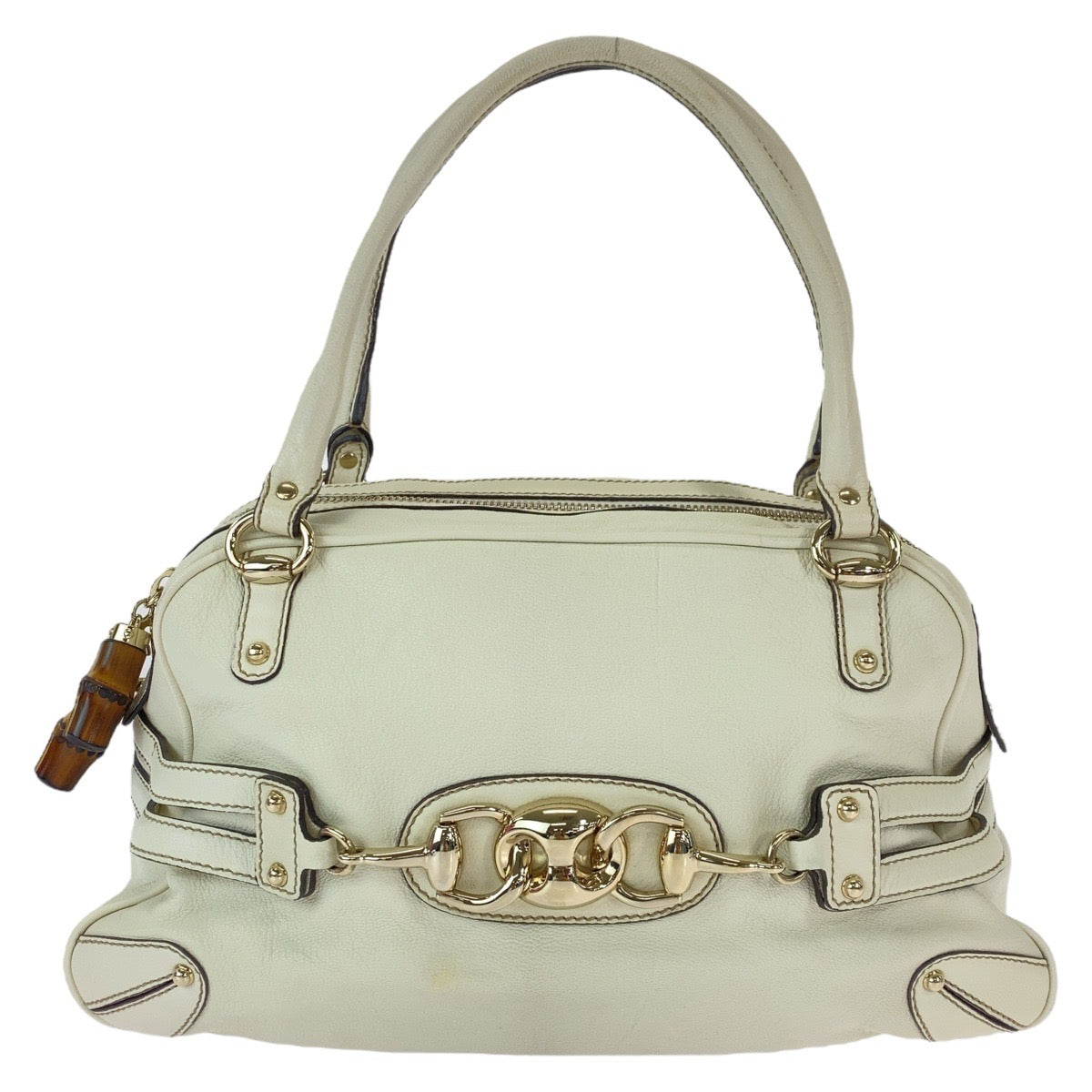 GUCCI Handbag 159398 leather White GoldMetal Handbag Shoulder Bag Bamboo Horsebit Women Used Authentic