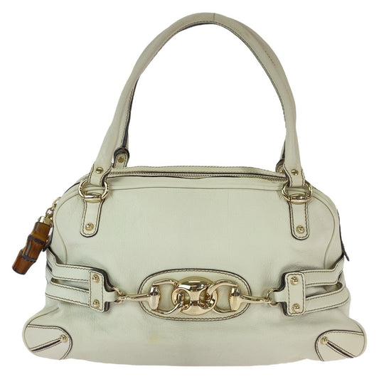 GUCCI Handbag 159398 leather White GoldMetal Handbag Shoulder Bag Bamboo Horsebit Women Used Authentic