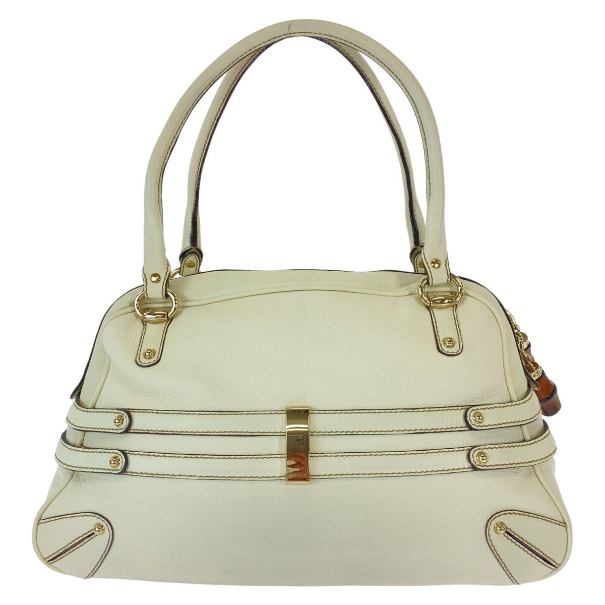 GUCCI Handbag 159398 leather White GoldMetal Handbag Shoulder Bag Bamboo Horsebit Women Used Authentic