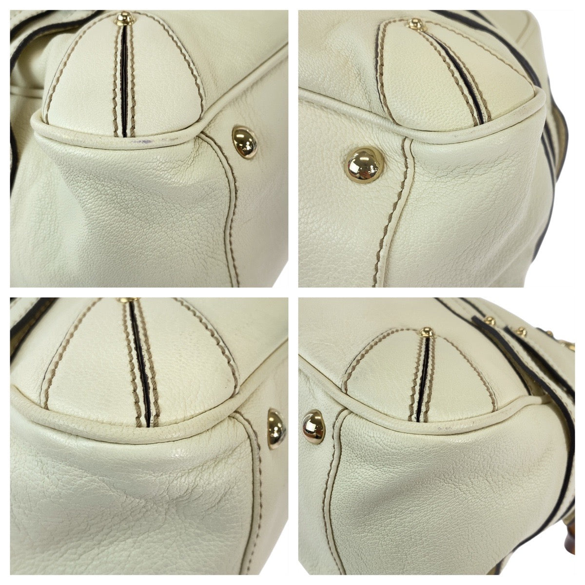 GUCCI Handbag 159398 leather White GoldMetal Handbag Shoulder Bag Bamboo Horsebit Women Used Authentic