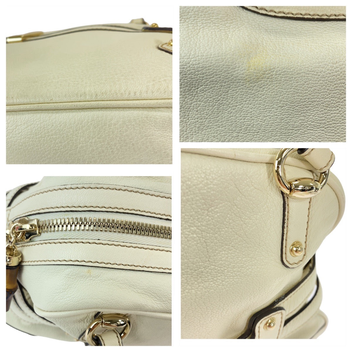 GUCCI Handbag 159398 leather White GoldMetal Handbag Shoulder Bag Bamboo Horsebit Women Used Authentic