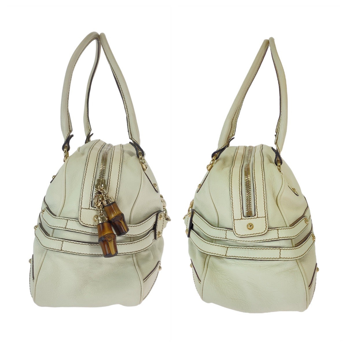 GUCCI Handbag 159398 leather White GoldMetal Handbag Shoulder Bag Bamboo Horsebit Women Used Authentic