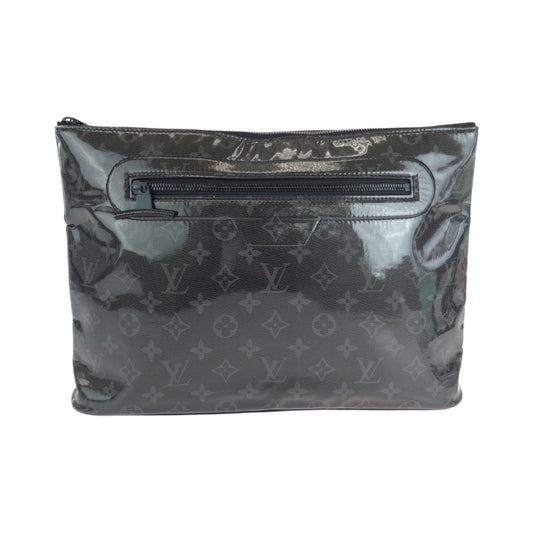 LOUIS VUITTON Clutch bag M63373 Patent leather Black SilverMetal Clutch bag business bag Monogram Eclipse pochette cosmos mens Used Authentic