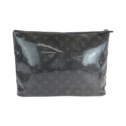 LOUIS VUITTON Clutch bag M63373 Patent leather Black SilverMetal Clutch bag business bag Monogram Eclipse pochette cosmos mens Used Authentic