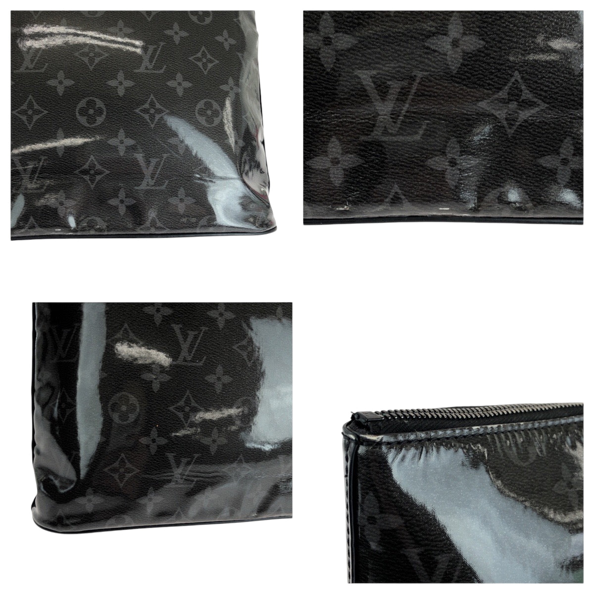 LOUIS VUITTON Clutch bag M63373 Patent leather Black SilverMetal Clutch bag business bag Monogram Eclipse pochette cosmos mens Used Authentic