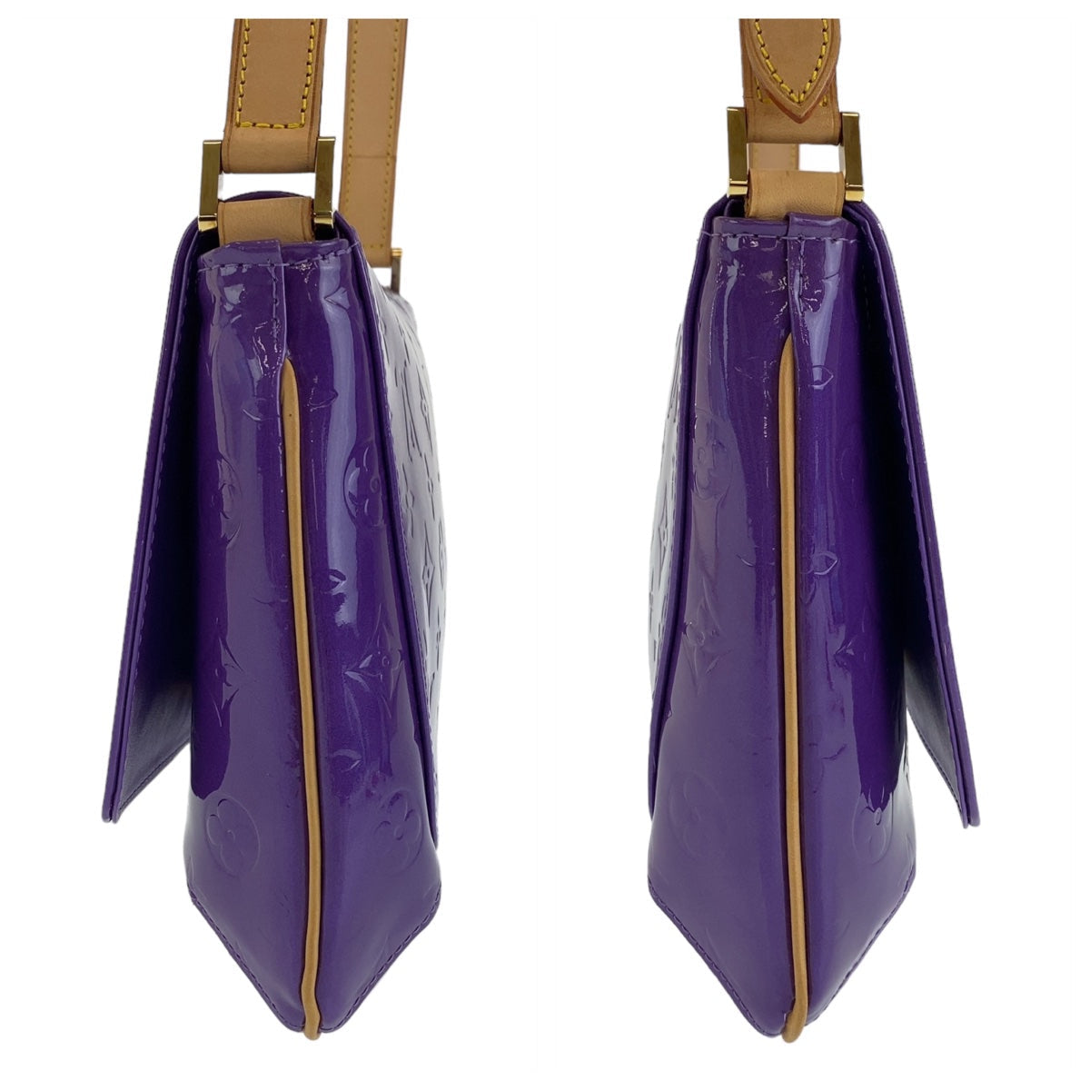 LOUIS VUITTON Shoulder Bag M91214 patent leather , leather Purple Gold Metal Shoulder Bag Vernis Thompson Street Women Used Authentic