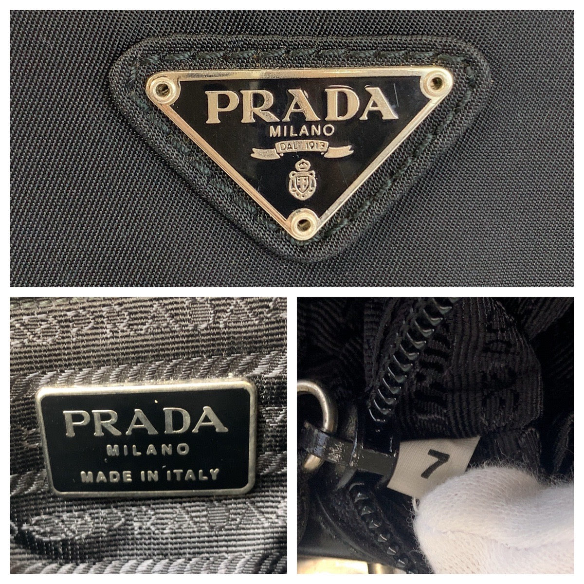 PRADA Shoulder Bag Nylon Black SilverMetal Crossbody Shoulder Bag Pochette Test Triangle With logo Women Used Authentic