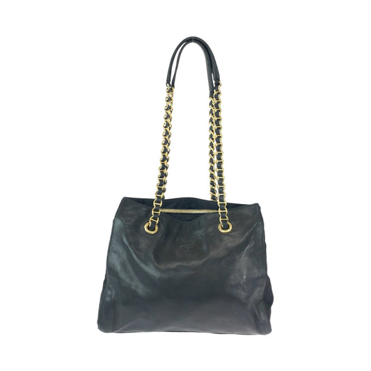 PRADA Tote Bag B4328 leather Black GoldMetal Tote Bag Shoulder Bag Logo embossed Women Used Authentic