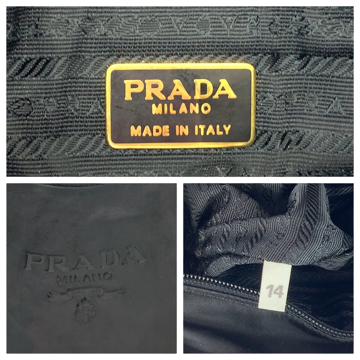 PRADA Tote Bag B4328 leather Black GoldMetal Tote Bag Shoulder Bag Logo embossed Women Used Authentic