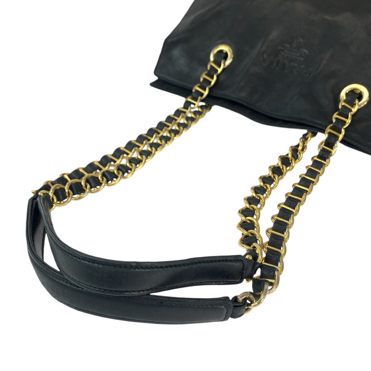PRADA Tote Bag B4328 leather Black GoldMetal Tote Bag Shoulder Bag Logo embossed Women Used Authentic