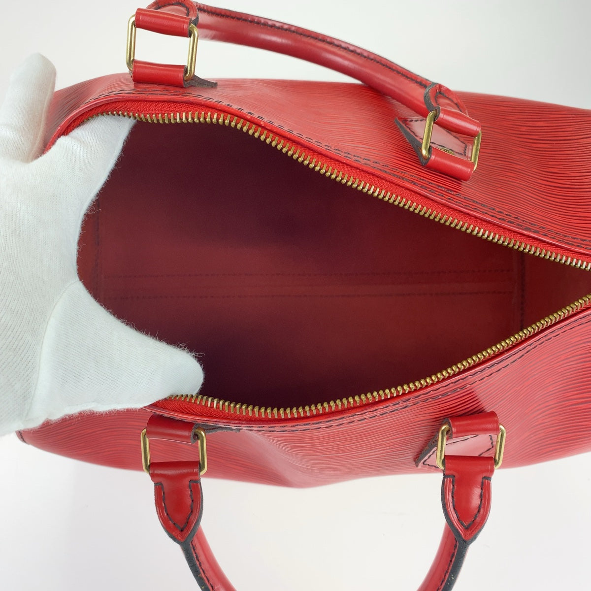 LOUIS VUITTON Handbag M43007 leather Castilian Red Gold Metal Handbags Mini Boston Duffel bag Epi Speedy 30 Women Used Authentic