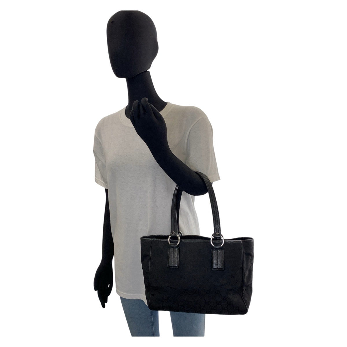 GUCCI Tote Bag 113019 GG canvas, leather Black SilverMetal Tote Bag handbag Women Used Authentic