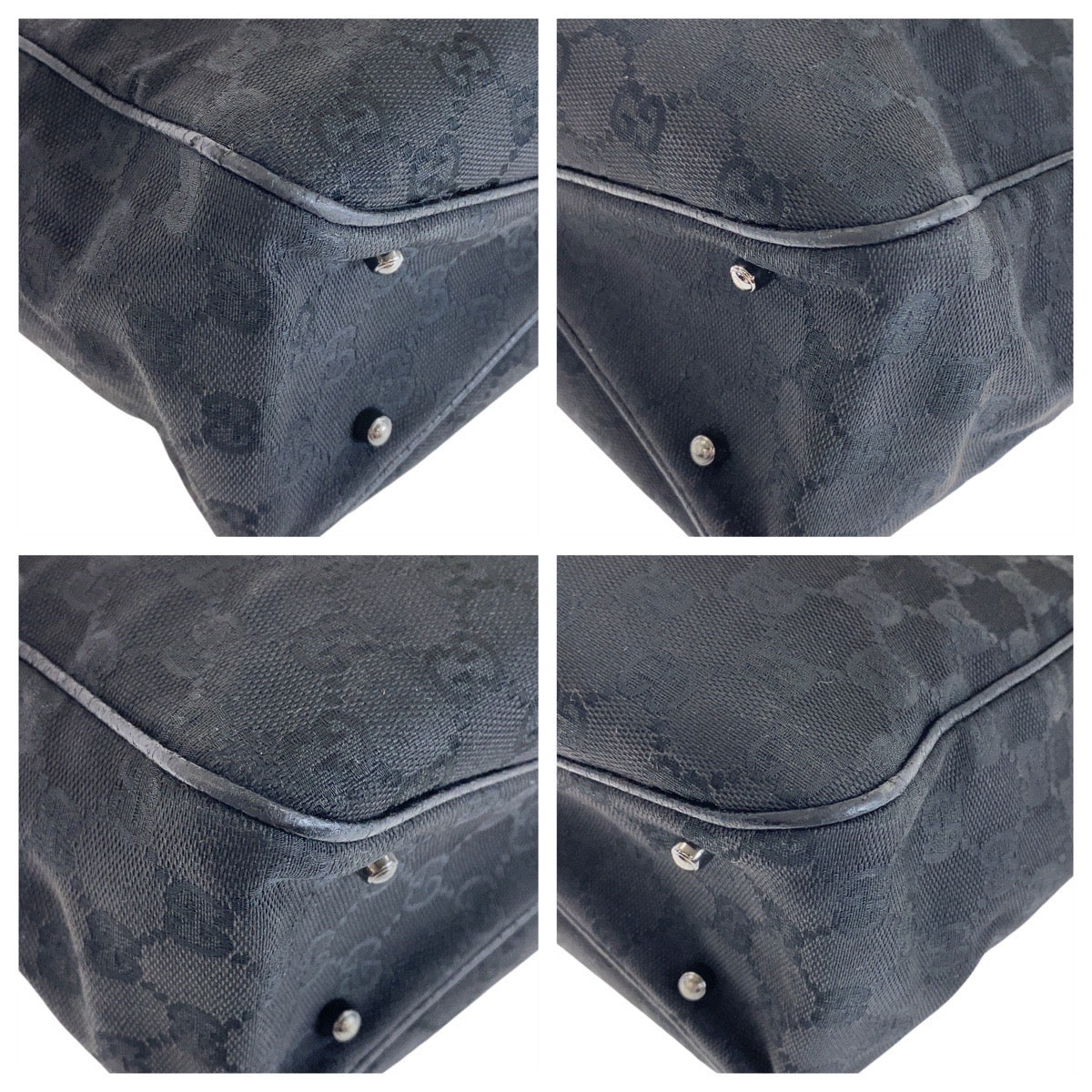 GUCCI Tote Bag 113019 GG canvas, leather Black SilverMetal Tote Bag handbag Women Used Authentic