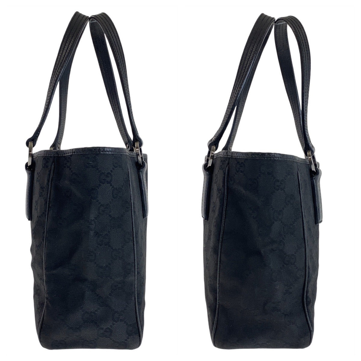 GUCCI Tote Bag 113019 GG canvas, leather Black SilverMetal Tote Bag handbag Women Used Authentic