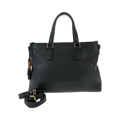 GUCCI Shoulder Bag 365346 leather Black SilverMetal Shoulder Bag Handbag 2way Bamboo Tassel Women Used Authentic