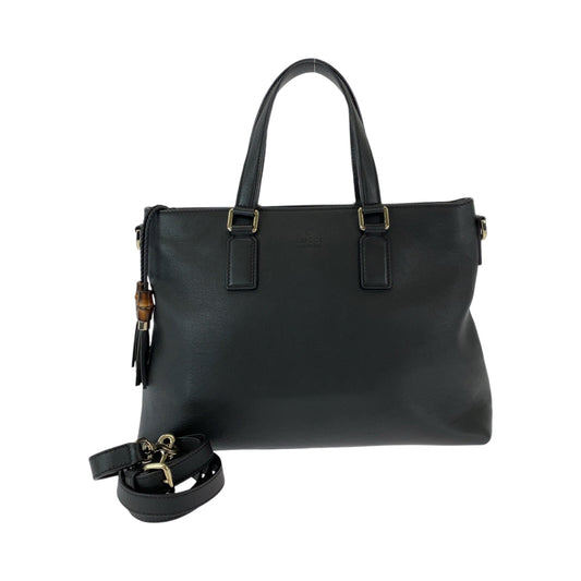 GUCCI Shoulder Bag 365346 leather Black SilverMetal Shoulder Bag Handbag 2way Bamboo Tassel Women Used Authentic