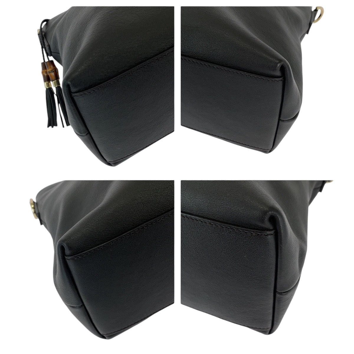 GUCCI Shoulder Bag 365346 leather Black SilverMetal Shoulder Bag Handbag 2way Bamboo Tassel Women Used Authentic