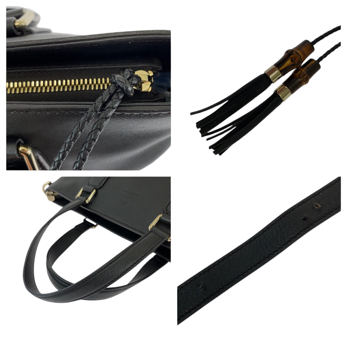GUCCI Shoulder Bag 365346 leather Black SilverMetal Shoulder Bag Handbag 2way Bamboo Tassel Women Used Authentic